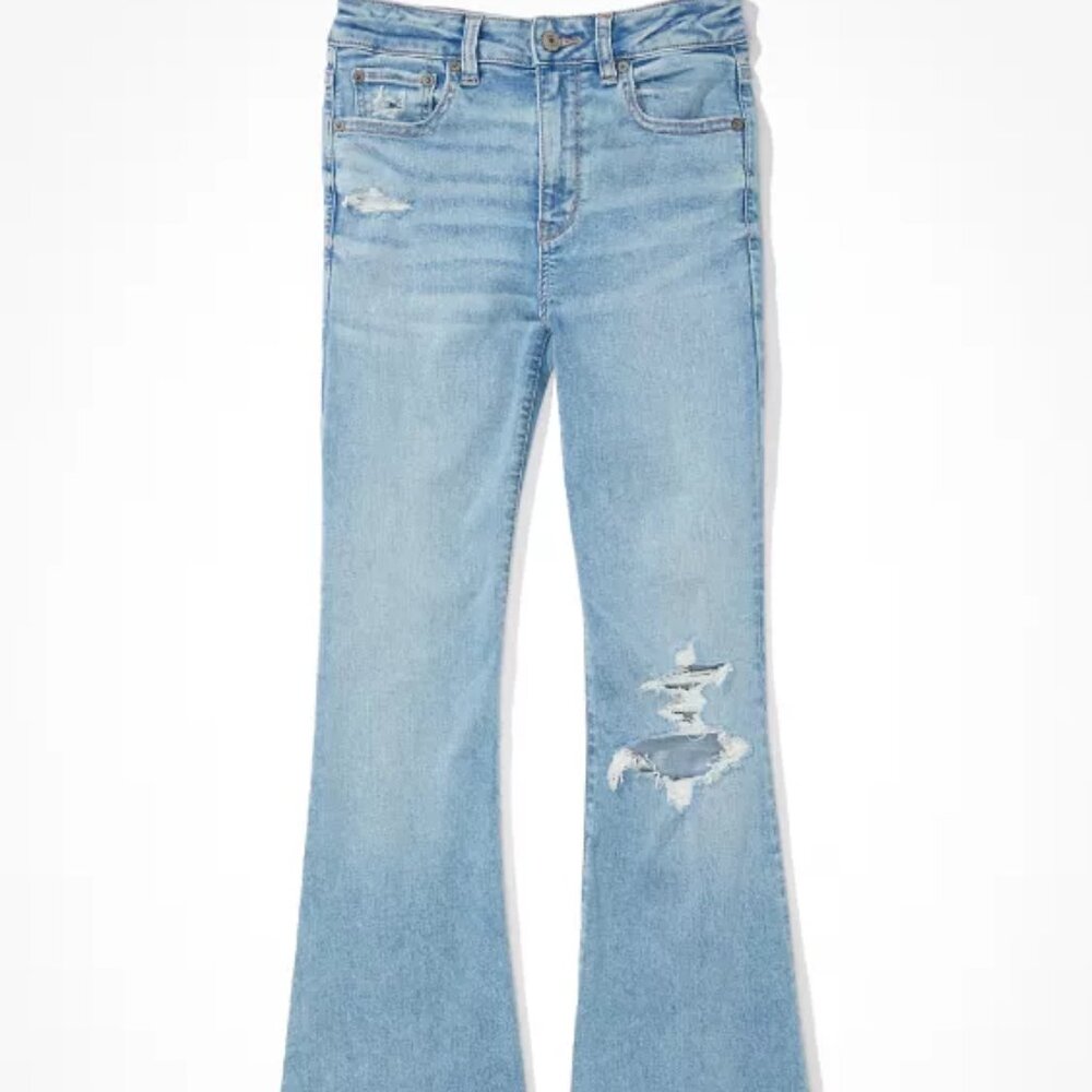 AE Next Level Ripped Super High-Waisted Flare Jean American Eagle Sz 12 Reg NWOT - Picture 2 of 12